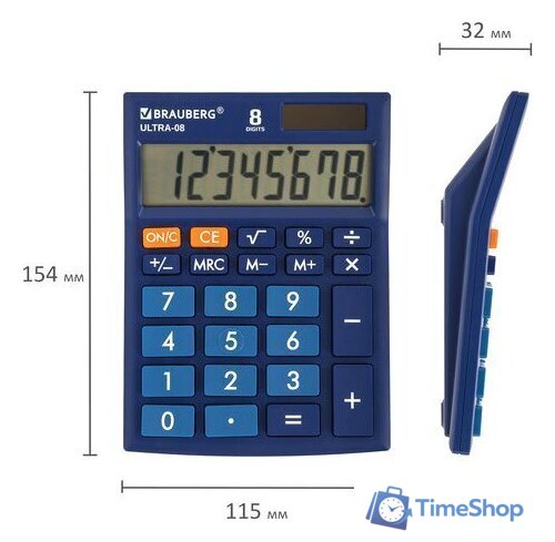 Бухгалтерский калькулятор BRAUBERG Ultra-08-BU 250508 (синий) - Изображение №6 — Интернет-магазин Time-Shop