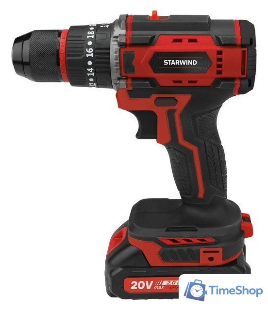 Ударная дрель-шуруповерт StarWind CD20-2.0/2.0HS1 (с 2-мя АКБ, кейс) - Изображение №2 — Интернет-магазин Time-Shop