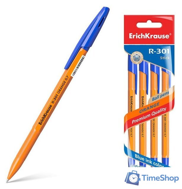 Набор шариковых ручек Erich Krause R-301 Orange Stick синий 22189 (4 шт) - Изображение №1 — Интернет-магазин Time-Shop