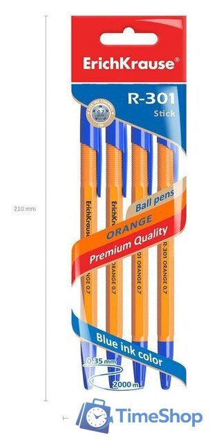 Набор шариковых ручек Erich Krause R-301 Orange Stick синий 22189 (4 шт) - Изображение №5 — Интернет-магазин Time-Shop