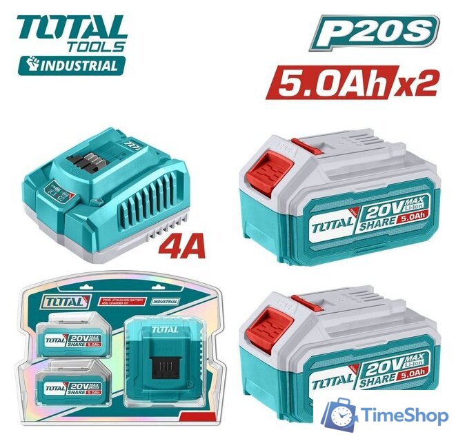 Аккумулятор с зарядным устройством Total TFBCPK2513 (20В/2x5 Ah + 20В) - Изображение №1 — Интернет-магазин Time-Shop