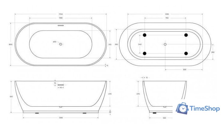 Ванна BelBagno BB413-1700-800-MATT - Изображение №4 — Интернет-магазин Time-Shop