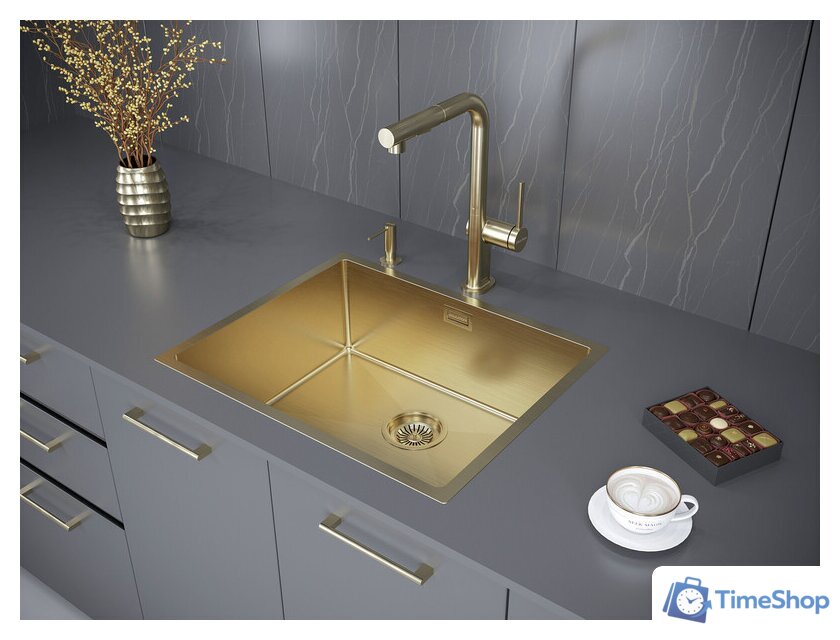 Кухонная мойка Paulmark Next 54 Uni PM215444-BG (золото/брашированное золото) - Изображение №8 — Интернет-магазин Time-Shop