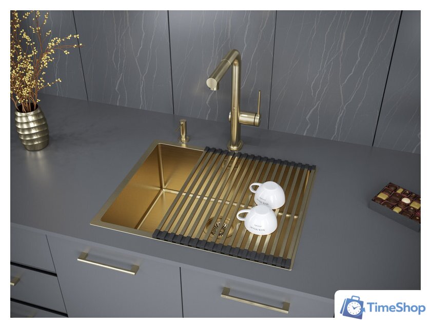 Кухонная мойка Paulmark Next 54 Uni PM215444-BG (золото/брашированное золото) - Изображение №9 — Интернет-магазин Time-Shop