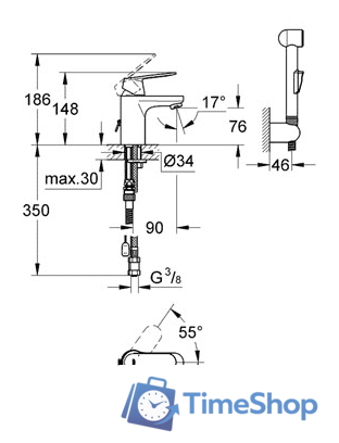 Смеситель с лейкой для биде Grohe Eurosmart Cosmopolitan 23125000 - Изображение №2 — Интернет-магазин Time-Shop