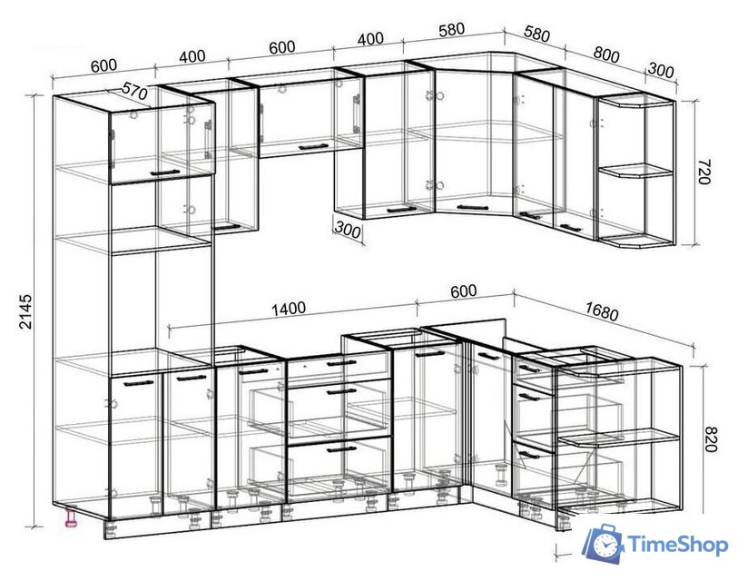 Готовая кухня Интерлиния Мила Лайт 1.68x2.6 правая без столешницы (серебристый/антрацит) - Изображение №2 — Интернет-магазин Time-Shop