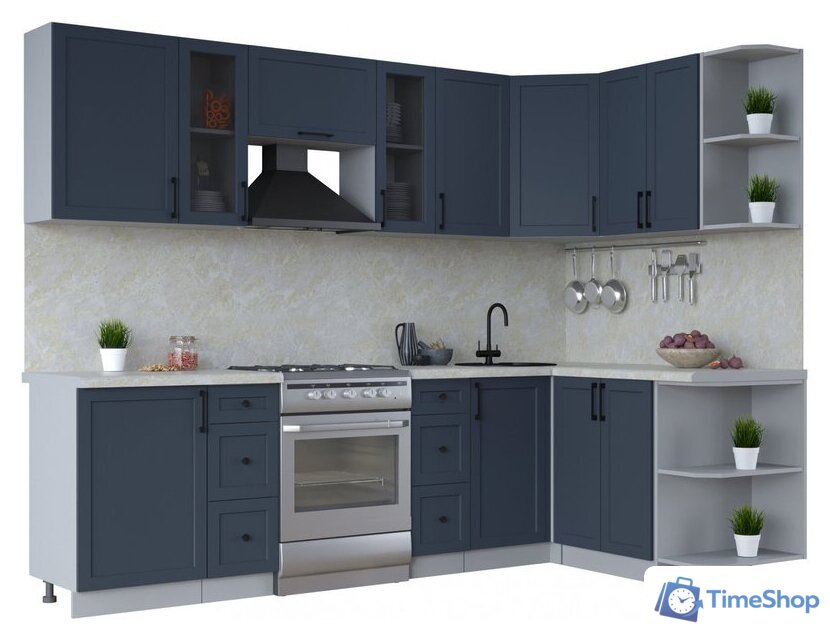 Готовая кухня Интерлиния Тренд 1.5x2.7 правая (индиго/индиго/опал светлый) - Изображение №1 — Интернет-магазин Time-Shop
