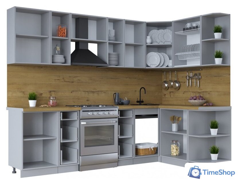 Готовая кухня Интерлиния Тренд 1.5x2.7 правая (индиго/индиго/опал светлый) - Изображение №3 — Интернет-магазин Time-Shop