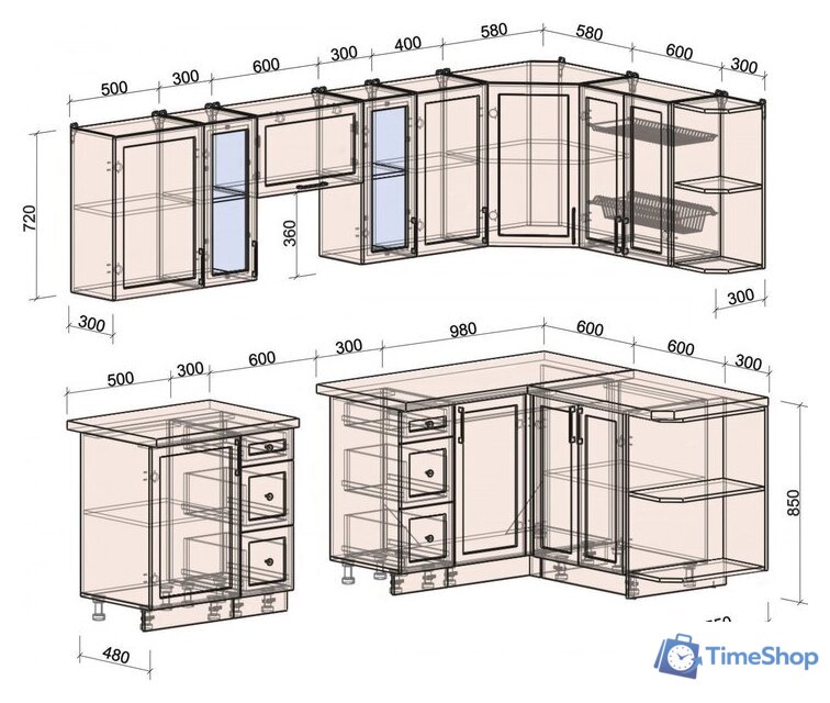 Готовая кухня Интерлиния Тренд 1.5x2.7 правая (индиго/индиго/опал светлый) - Изображение №5 — Интернет-магазин Time-Shop