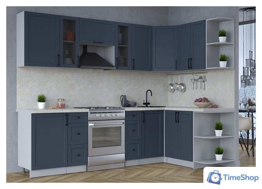 Готовая кухня Интерлиния Тренд 1.5x2.7 правая (индиго/индиго/опал светлый) - Изображение №4 — Интернет-магазин Time-Shop