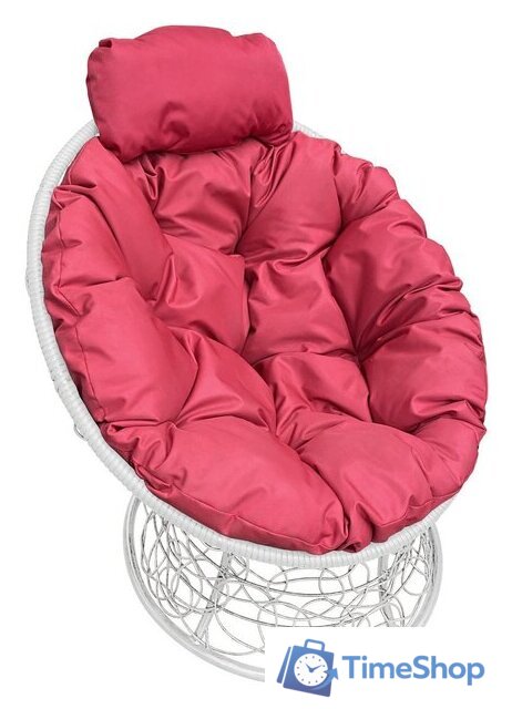 Кресло M-Group Папасан мини 12070106 (белый ротанг/красная подушка) - Изображение №1 — Интернет-магазин Time-Shop