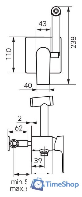 Гигиенический душ Ferro Square BAQ66P - Изображение №2 — Интернет-магазин Time-Shop