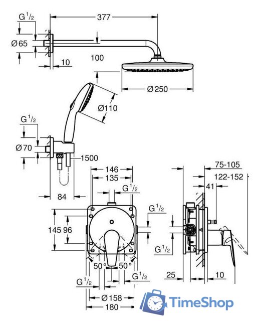 Душевая система  Grohe Start Edge 25293000 - Изображение №4 — Интернет-магазин Time-Shop