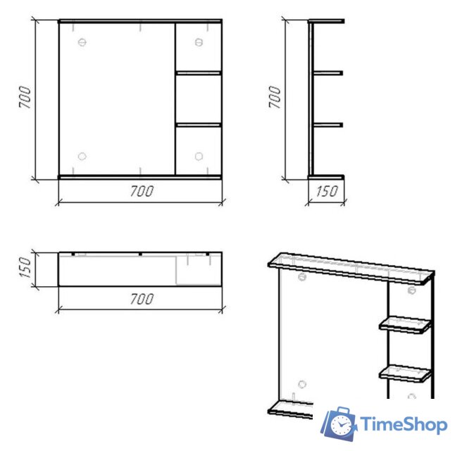 Зеркало Doratiz Гавайи 70 2711.157 (с полками справа) - Изображение №15 — Интернет-магазин Time-Shop