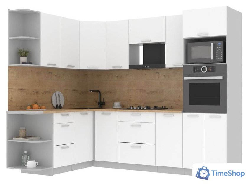 Готовая кухня Интерлиния Мила Лайт 1.68x2.6 левая (белый платинум/белый платинум/дуб бунратти) - Изображение №1 — Интернет-магазин Time-Shop