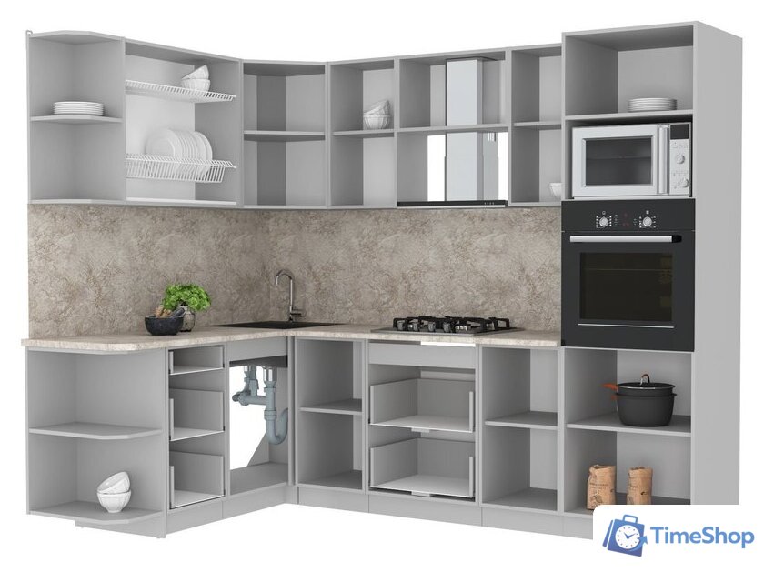 Готовая кухня Интерлиния Мила Лайт 1.68x2.6 левая (белый платинум/белый платинум/дуб бунратти) - Изображение №4 — Интернет-магазин Time-Shop