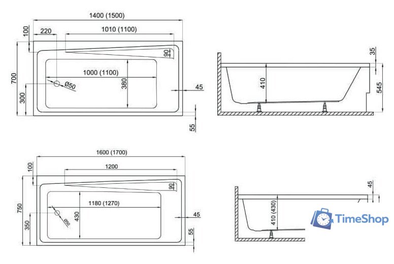Ванна Polimat Elza 170x75 (c ножками) - Изображение №3 — Интернет-магазин Time-Shop