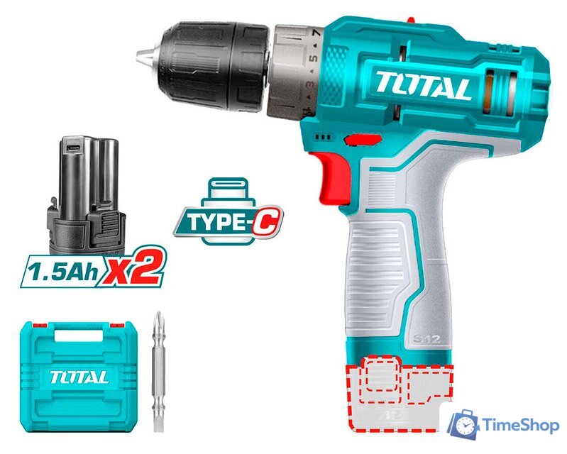 Дрель-шуруповерт Total TDLI12202 (с 2-мя АКБ, кейс, без ЗУ) - Изображение №1 — Интернет-магазин Time-Shop