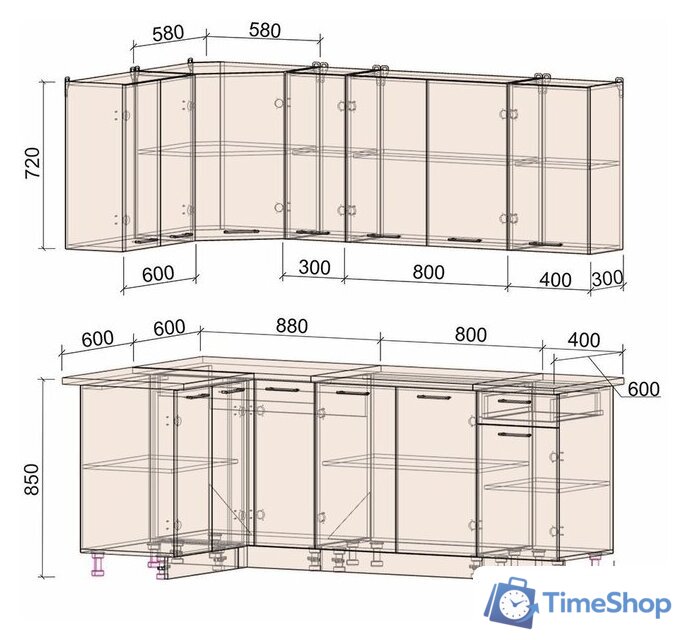 Готовая кухня Интерлиния Мила Лайт 1.2x2.1 (бетон-антрацит-травертин) - Изображение №2 — Интернет-магазин Time-Shop