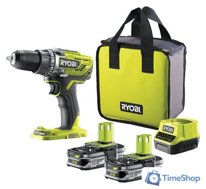 Дрель-шуруповерт Ryobi R18DD3-115S 5133005301 (с 1-им АКБ 1.5 Ач, сумка) - Изображение №2 — Интернет-магазин Time-Shop