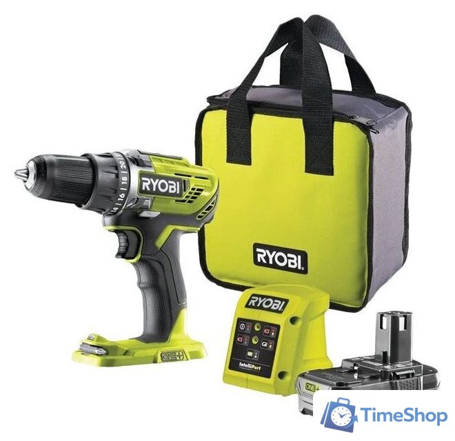 Дрель-шуруповерт Ryobi R18DD3-115S 5133005301 (с 1-им АКБ 1.5 Ач, сумка) - Изображение №1 — Интернет-магазин Time-Shop