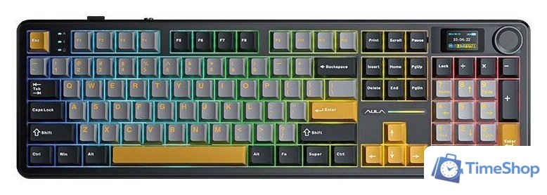 Клавиатура AULA F108 Pro (черный/желтый/серый, Leobog Reaper, без кириллицы) - Изображение №1 — Интернет-магазин Time-Shop