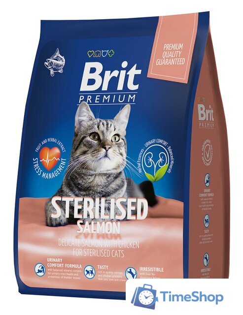 Сухой корм для кошек Brit Premium Cat Sterilized Salmon and Chicken (для стерилизованных кошек с лососем и курицей) 8 кг - Изображение №1 — Интернет-магазин Time-Shop