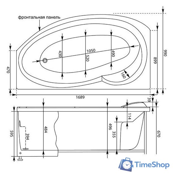 Ванна Aquanet Jersey 170x90 L (с каркасом и экраном) - Изображение №4 — Интернет-магазин Time-Shop