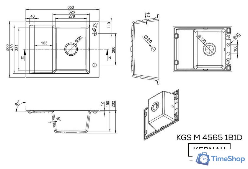 Кухонная мойка Kernau Kgs M 4565 1B1D Pure White - Изображение №2 — Интернет-магазин Time-Shop