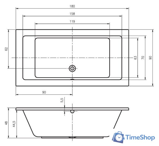 Ванна Riho Lusso 180x90 (без ножек) - Изображение №2 — Интернет-магазин Time-Shop
