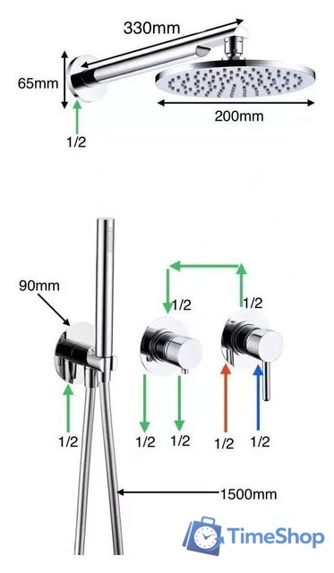 Душевая система  Grocenberg GB5090 (графит) - Изображение №2 — Интернет-магазин Time-Shop