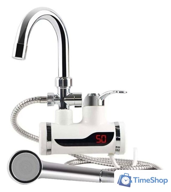 Проточный электрический водонагреватель кран+душ Saniteco WM-001-C2 с душем (белый) - Изображение №1 — Интернет-магазин Time-Shop