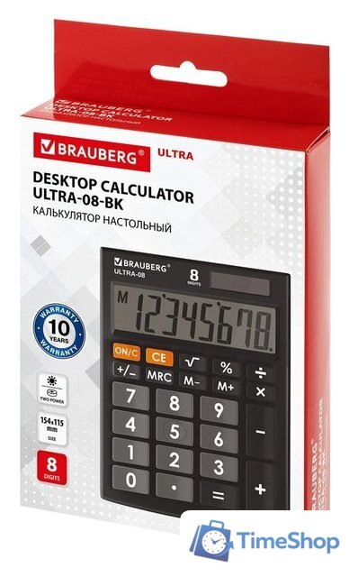 Бухгалтерский калькулятор BRAUBERG Ultra-08-BK 250507 (черный) - Изображение №9 — Интернет-магазин Time-Shop