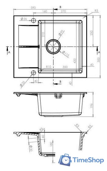 Кухонная мойка Berg Hobart BRQ1411A - Изображение №3 — Интернет-магазин Time-Shop