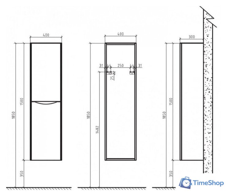  BelBagno Шкаф-пенал Ancona-N-1500-2A-SC-TL-R (правый, tortora lucido) - Изображение №3 — Интернет-магазин Time-Shop