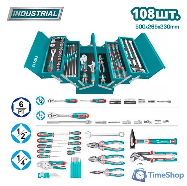 Универсальный набор инструментов Total THTCS121081 (108 предметов) - Изображение №1 — Интернет-магазин Time-Shop