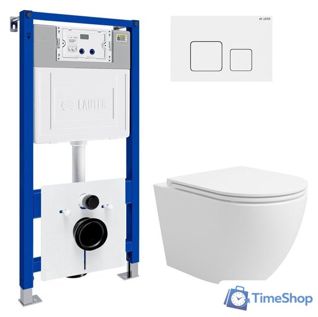 Унитаз подвесной Lauter Vortex 2110830 с кнопкой 219702F (квадратная, белый) - Изображение №1 — Интернет-магазин Time-Shop