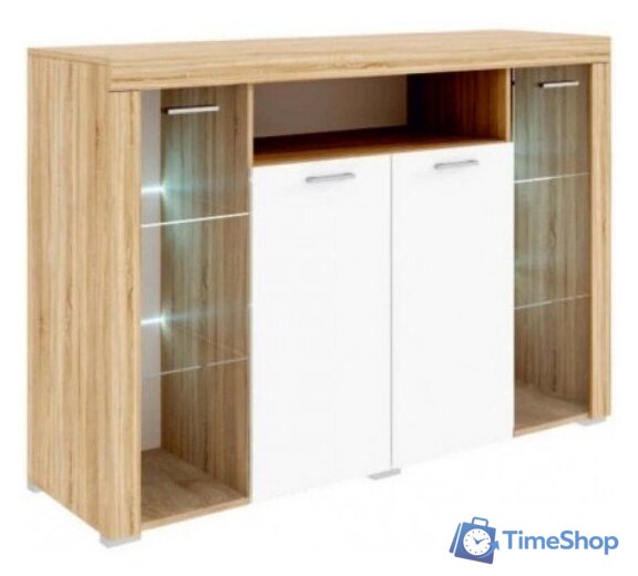 Комод Памир Орландо с витриной (дуб сонома-белый глянец) - Изображение №1 — Интернет-магазин Time-Shop