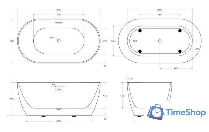 Ванна BelBagno BB413-1500-800 - Изображение №5 — Интернет-магазин Time-Shop