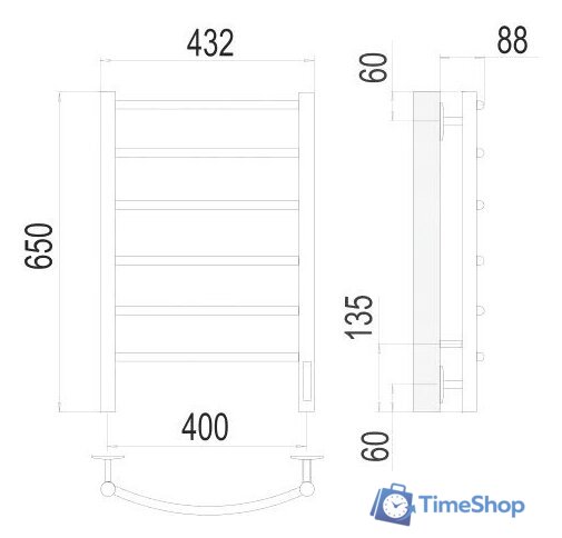 Полотенцесушитель TERMINUS Классик П6 400x650 электро (хром) - Изображение №3 — Интернет-магазин Time-Shop