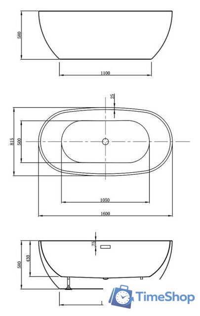 Ванна Vincea VBT-408-1600 160x81.5 - Изображение №5 — Интернет-магазин Time-Shop