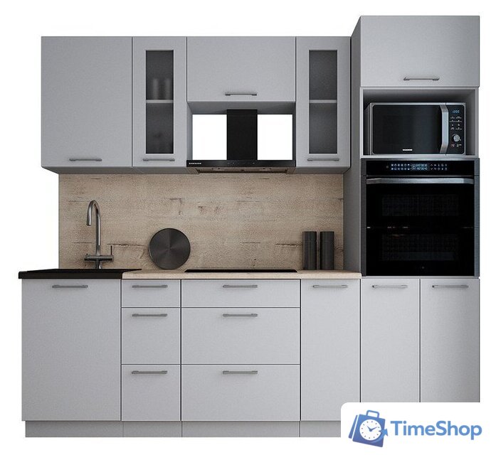 Готовая кухня Интерлиния Мила Gloss 2.4 (пепел софт/пепел софт/травертин серый) - Изображение №1 — Интернет-магазин Time-Shop
