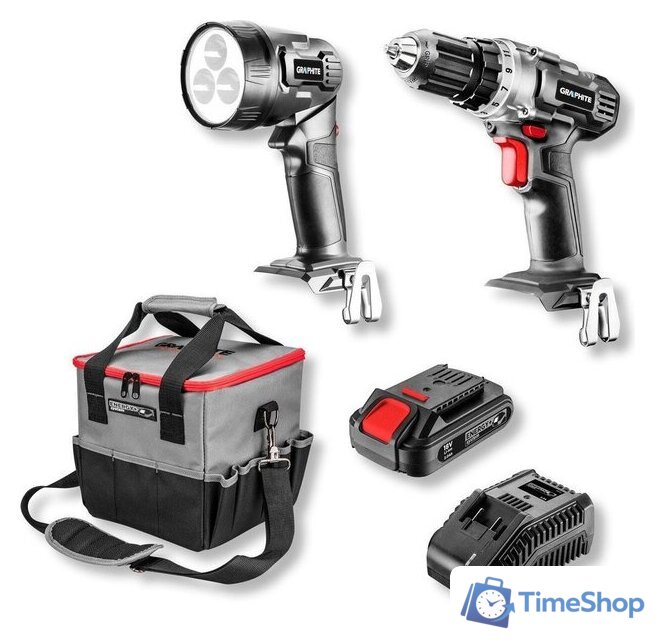  GRAPHITE 58G016 (шуруповерт, фонарь, 1 АКБ, сумка) - Изображение №2 — Интернет-магазин Time-Shop