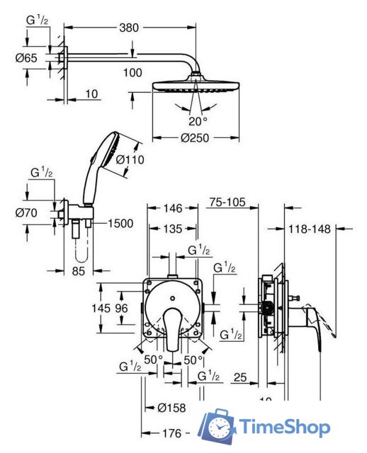 Душевая система  Grohe Eurosmart 25288000 - Изображение №4 — Интернет-магазин Time-Shop