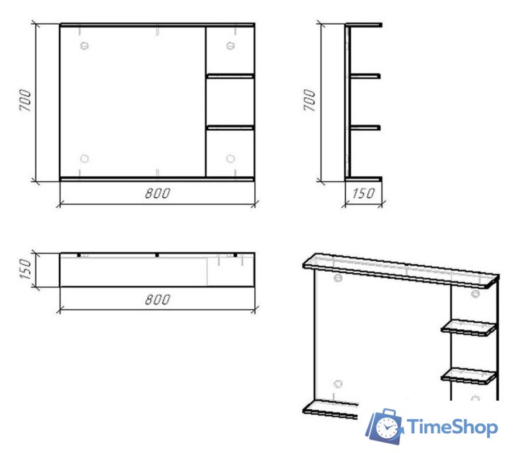 Зеркало Doratiz Гавайи 80 2711.158 (с полками справа) - Изображение №15 — Интернет-магазин Time-Shop