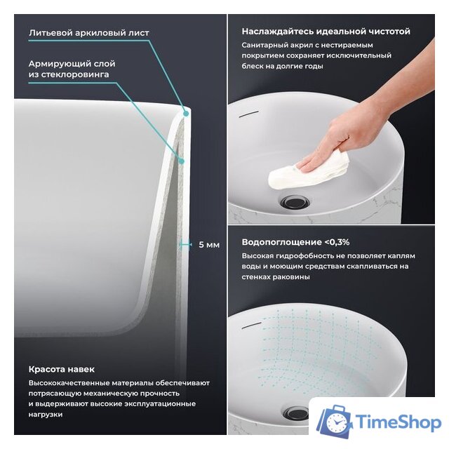 Умывальник Wellsee Chalice Perfection 230619000 (отдельностоящий, без отверстия под смеситель, цвет матовый белый мрамор/глянцевый белый) - Изображение №4 — Интернет-магазин Time-Shop