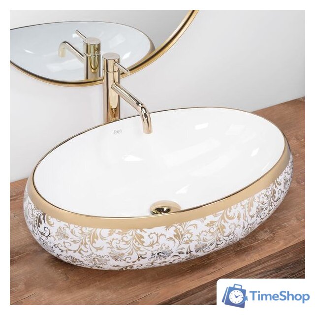 Умывальник Rea Meryl (белый/золотой) - Изображение №2 — Интернет-магазин Time-Shop