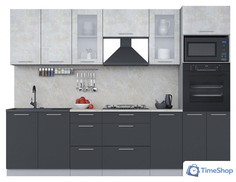 Готовая кухня Интерлиния Мила 2.8 ВТ (бетон лайт/антрацит/опал светлый) - Изображение №1 — Интернет-магазин Time-Shop