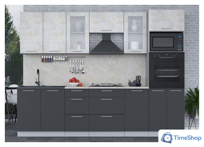 Готовая кухня Интерлиния Мила 2.8 ВТ (бетон лайт/антрацит/опал светлый) - Изображение №2 — Интернет-магазин Time-Shop