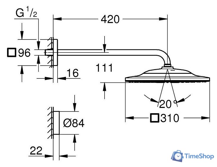 Верхний душ Grohe Rainshower Smartconnect 310 Cube 26642000 - Изображение №6 — Интернет-магазин Time-Shop